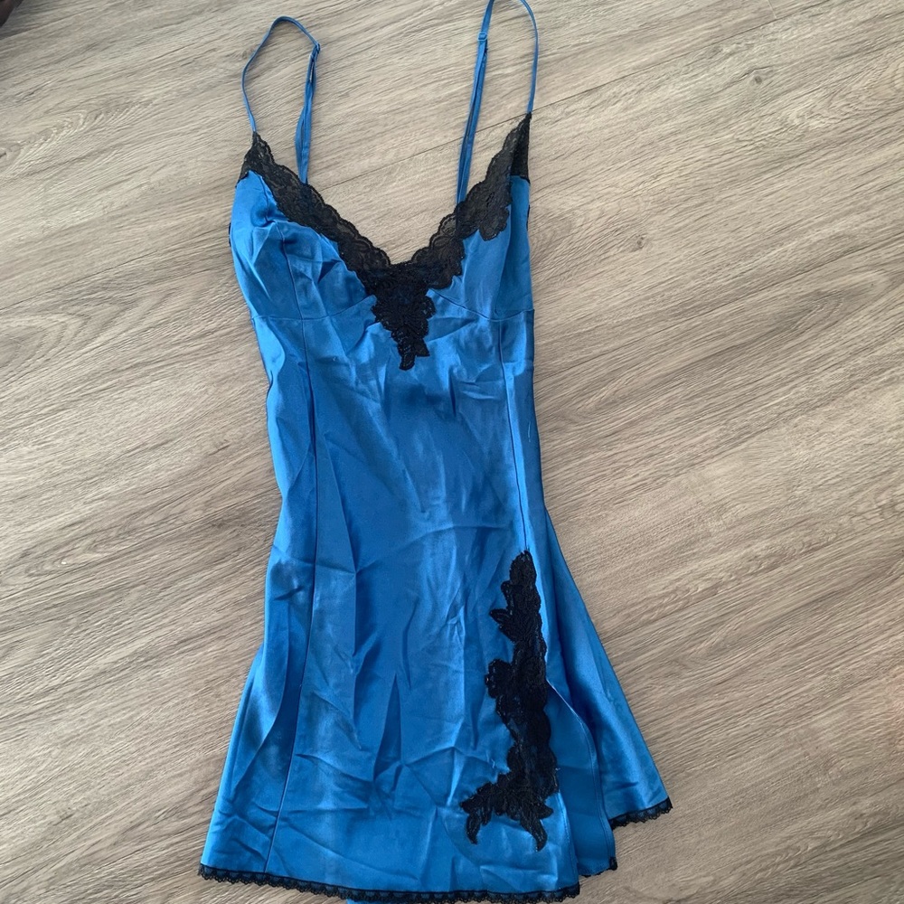 Blue lace satin slip